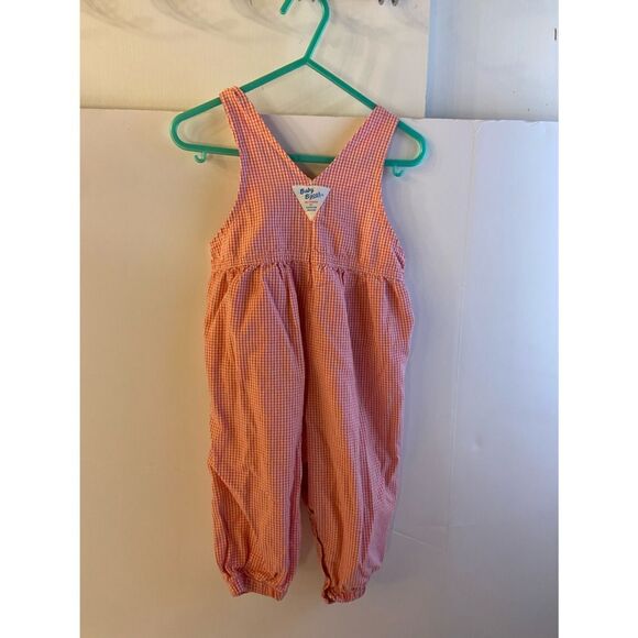 Oshkosh baby pink gingham overalls 12m hearts garden pail checkered snaps - Picture 4 of 4